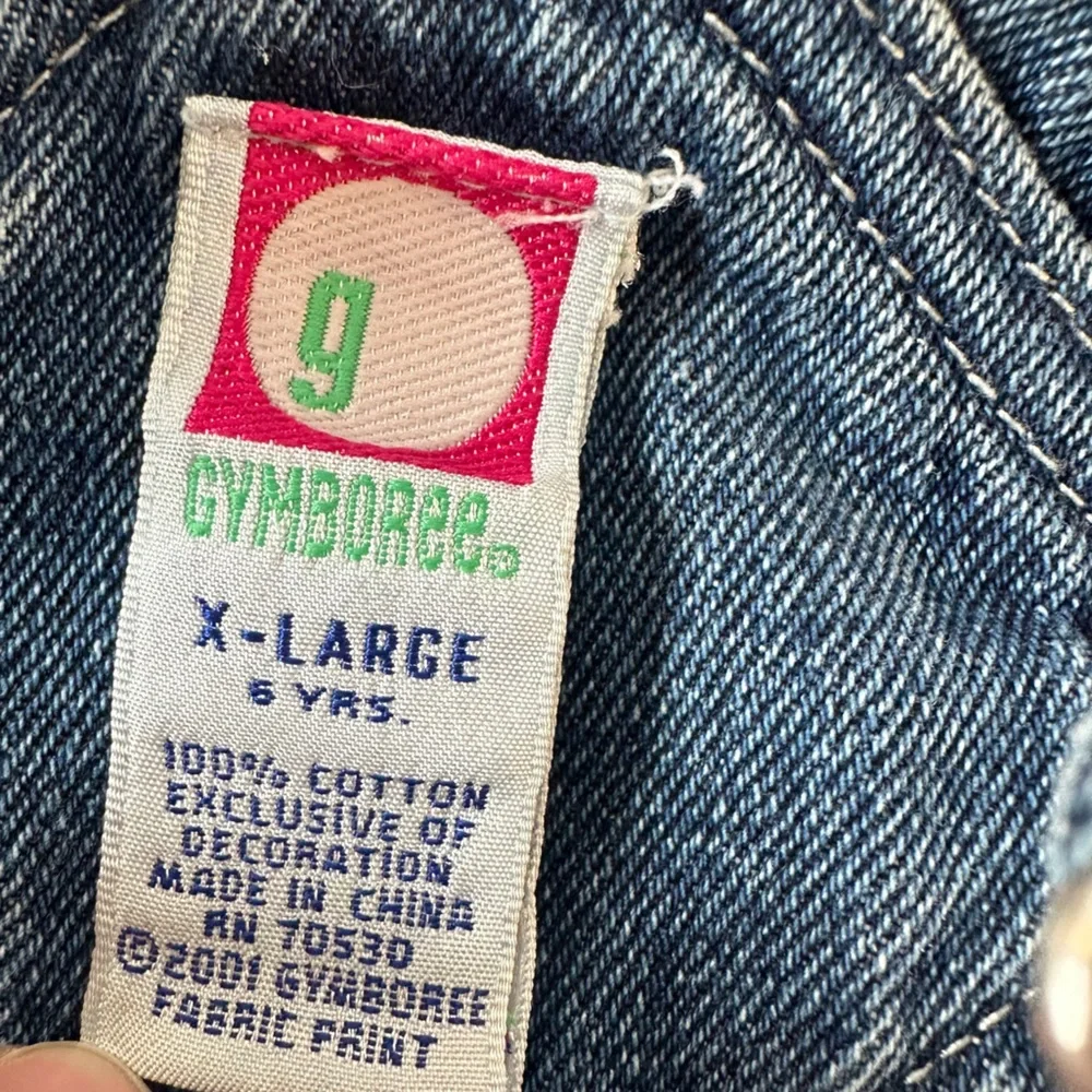 VTG Gymboree‎ Overall Dress Skirtall Denim Mix Fabrics Quilted Floral Girls XL 6